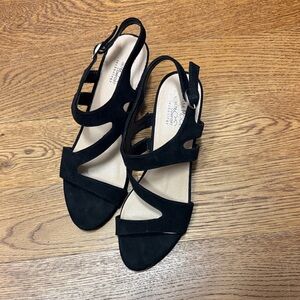 Kim Rogers Black Suede Strappy Heels, Size 10